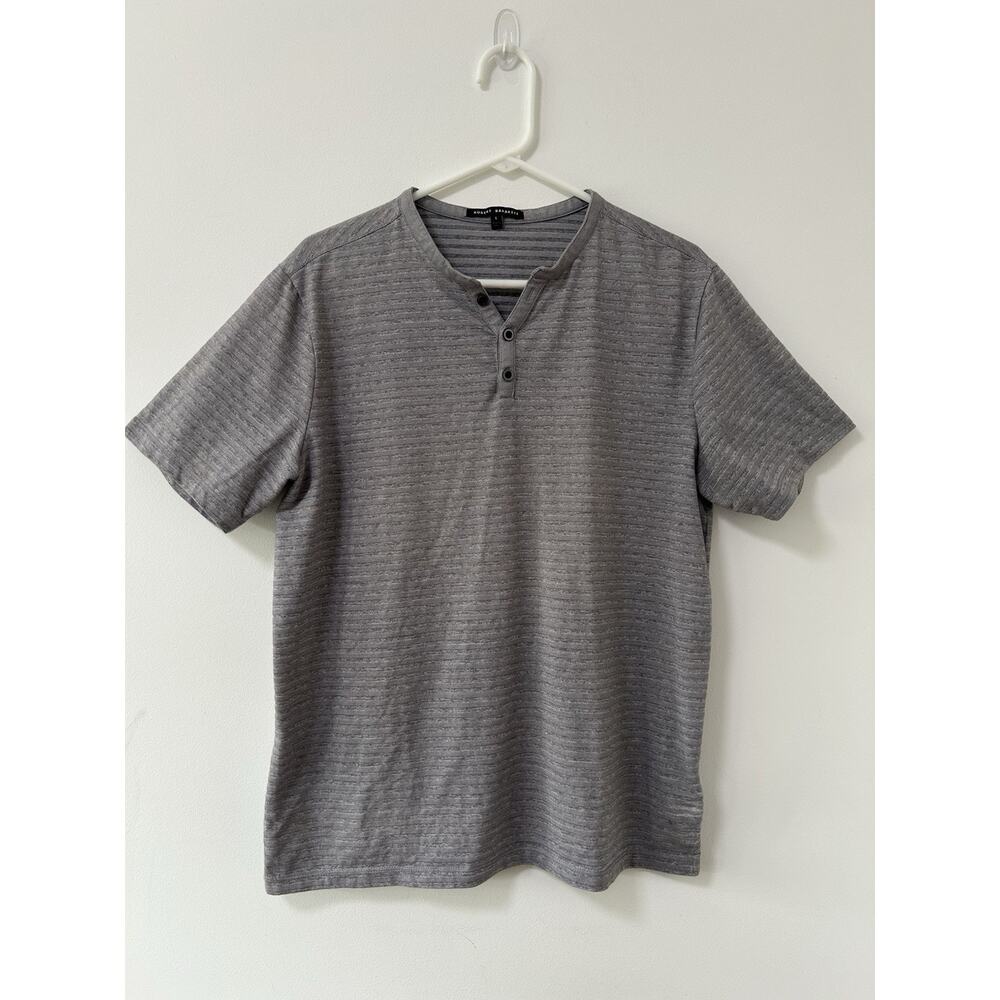 Robert Barakett Ranger Tee SHirt Henley Stripe Gray Heather‎ Men's Large Stretch
